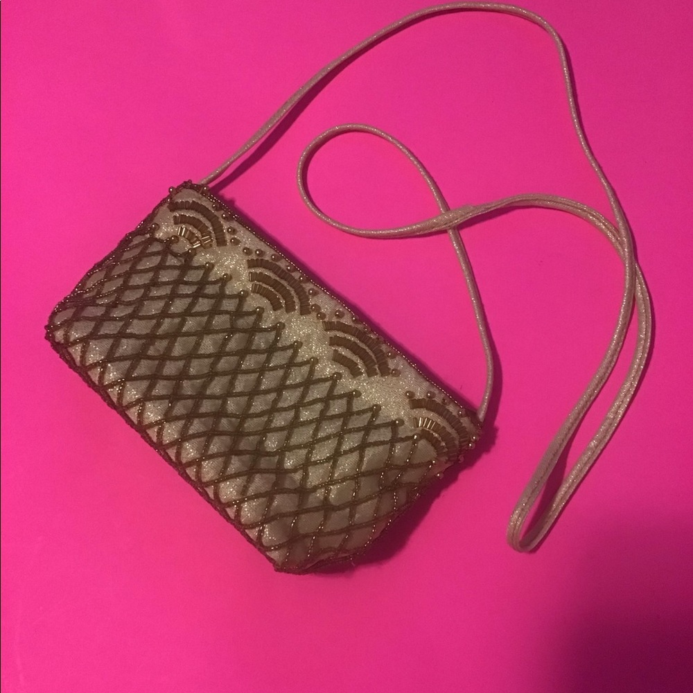 Gold colored beaded purse. Fairy.